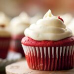 red velvet cupcake with white cream cheese frosting
